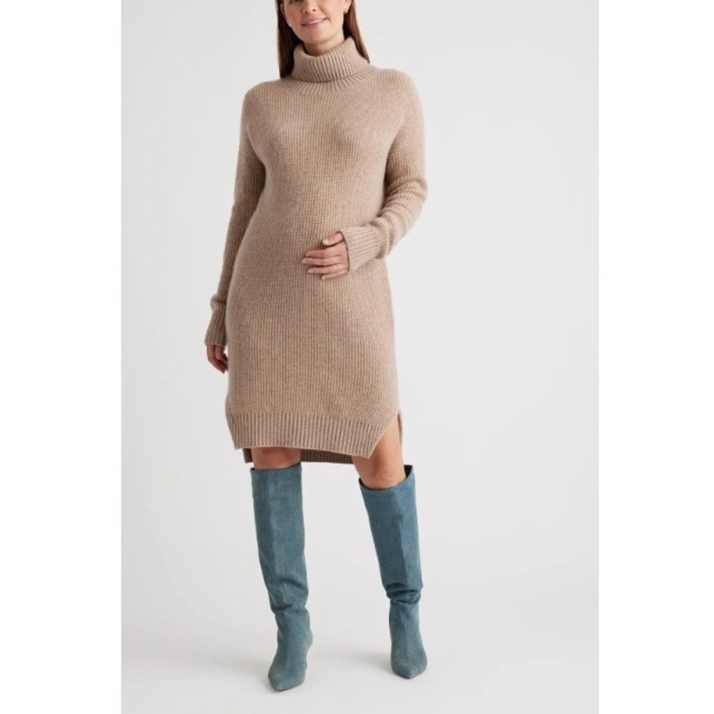 Quince Mongolian Cashmere Turtleneck Fisherman Maternity Midi Sweater Dress S